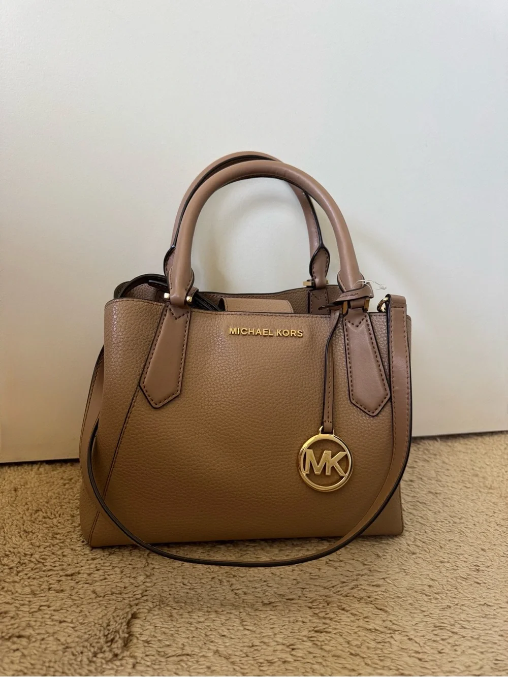 Michael Kors Pebbled Leather Satchel in Taupe